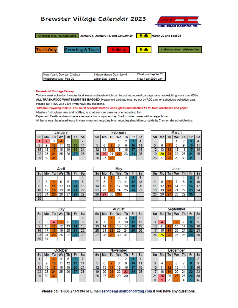 2023 Suburban Carting Calendar